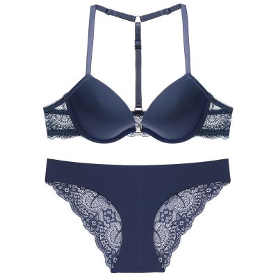 China 2023 New Dropshipping Design Comfort Women Underwear Sexy Suits Breathable Products Lace Up Lift Up Bra And Brief Sets Front Open Bra for sale