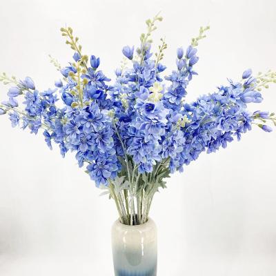 China High Simulation Artificial Hot sale Violet silk flower flocking delphinium for wedding decorative home and party flowers for sale