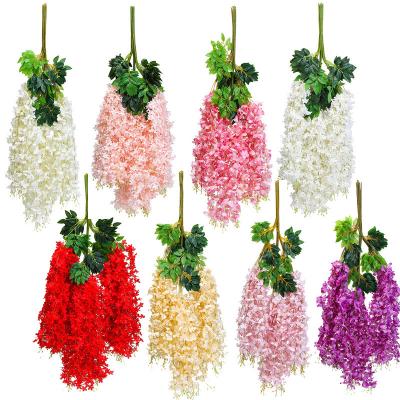 China High Simulation Wholesale Artificial Wisteria Flower Long Stem Hanging Silk Flower For Wedding Home Flower Wall Decoration for sale