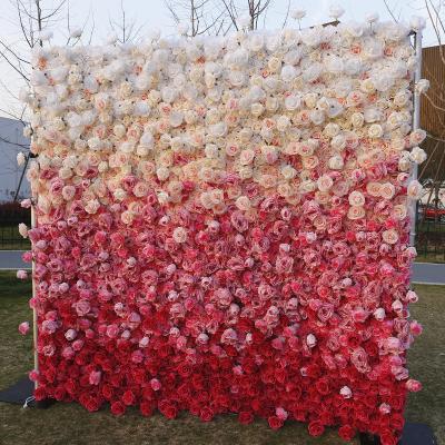 China Durable Professional Custom High-end Wedding Ceremony Rose Silk Artificial Flower Wall 5D Decor Roll Up Flower Wall Backdrop 8ft x 8ft for sale