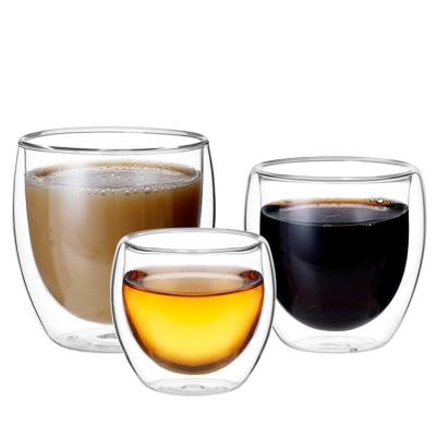 China Sustainable Wholesale 250Ml High Borosilicate Heat Resistant Tea Beer Cup Insulated Double Wall Glass Espresso Coffee Cup Mug for sale