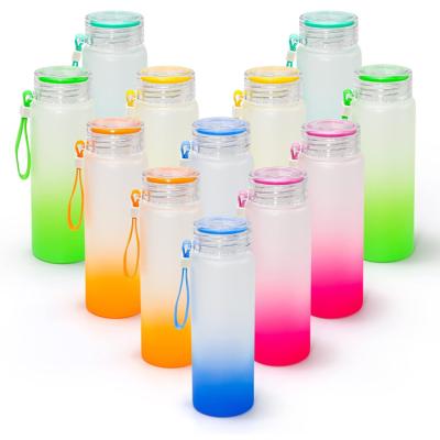 China Sustainable Wholesale Creative 17OZ 500ML Gradient Color Glass Drinking Bottle Sublimation Frosted Glass Water Bottle for sale