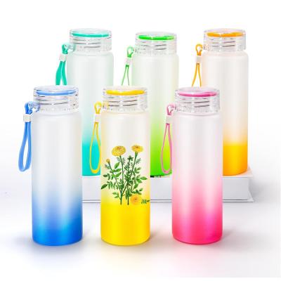 China Sustainable Custom Logo Portable 17OZ Colorful Glass Drinking Cup 500ML Sublimation Gradient Color Frosted Glass Water Bottle for sale