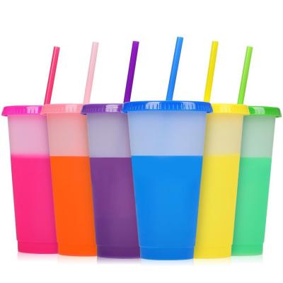 China Sustainable Custom 24Oz 680Ml Reusable Water Coffee Cups Ice Cold Color Changing Plastic Travel Car Cups With Lids And Straws for sale