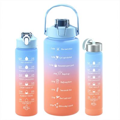 China Sustainable 3 Pcs In 1 Set 2L 64Oz Drinking Plastic Sport Bottle With Straw And Handgrip BPA Free Gym Motivational Bottles For Water for sale