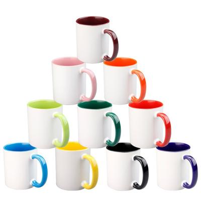 China Sustainable Most Popular Custom 11Oz Sublimation Ceramic Blanks Colored Inner Coffee Mugs With Handle for sale