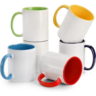 China Sustainable USA Warehouse Blank Coffee Mugs Cups 11OZ Sublimation Ceramic Inner Colored Mug With Handle for sale