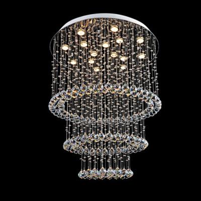 China Real Wholesale Modern Luxury Round Natural Crystal Stainless Steel Chandelier Chrome Ceiling Hanging Lamp for sale