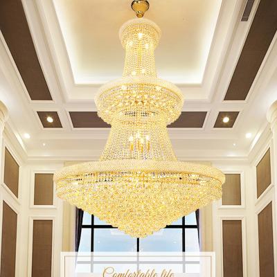 China 3 Layers Long Luxury Round Staircase Crystal Chandeliers Lamps Rain Drop LED Chandelier Pendant Light for sale