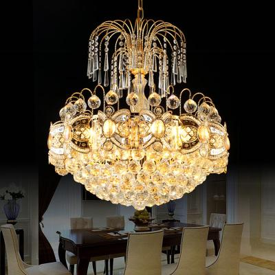 China Crystal Chandelier Luxury High Quality Round Gold Hall Hanging Chandelier Led Pendant Light for sale