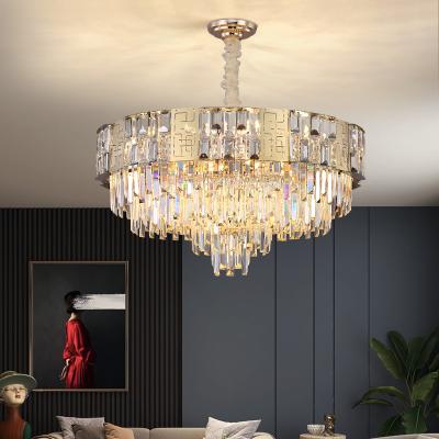 China 2021 Luxury Modern Villa Decorate Round Crystal Led Ceiling Pendant Chandelier Lights for sale