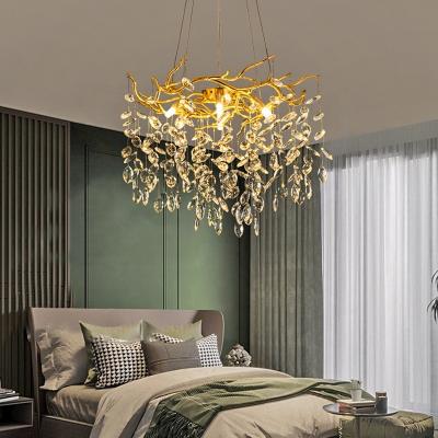 China Post Modern French Simple Luxury Creative Crystal Chandelier Round LED K9 Drop Pendant Light for sale