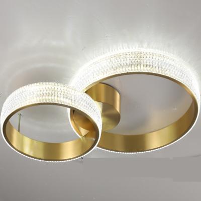 China Luxury modern simple home decoration round copper frame acrylic flush mount ceiling led light for sale