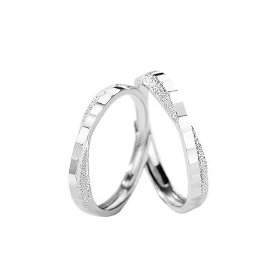 China Romantic s925 Sterling Silver Couple Ring Pair Wind Diamond Frosted Pairs Ring Simple Opening Ring for sale