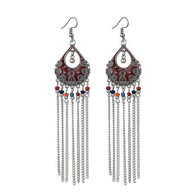 China New Design BOHEMIA Retro Selling Product Personality Long Floral Tassel Pearl Earrings Women for sale