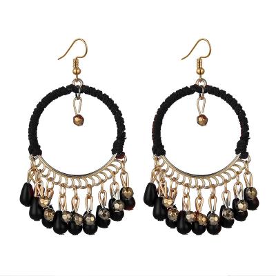 China 2023New Style National Temperament FASHIONABLE Handwoven Earrings Round Drop Tassel Bohemian Earrings Retro for sale