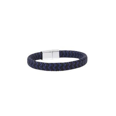 China 2023 New CLASSIC Couple Simple Bracelet Black And White Leather Multilayer Handwoven Stainless Steel Bracelet for sale