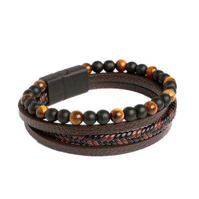 China CLASSIC style men's bracelet handmade natural obsidian hand woven bracelet decoration beaded bracelet hand string wholesale for sale