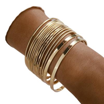 China Fashion hand smooth face jewelry temperament gold face bracelet punk wide bracelet combination of 14 pieces set for sale