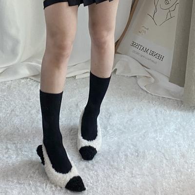 China Lightweight Runway Shoes Autumn Girl Party Fuzzy Plush Lambswool Color Mixed Open-Heeled Shoe New Shoes for sale