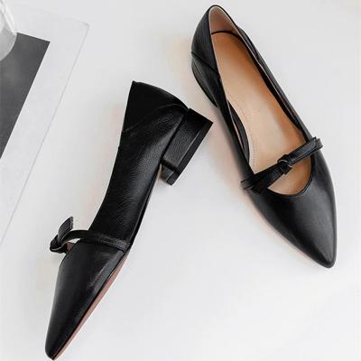 China Fashion Trend High Quality Black Pointed Toe Flats Ladies Office Shoes Party Leisure Women Leather Trim Loafers for sale