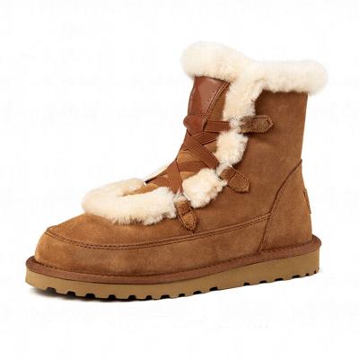 China Fashion Trend Winter Australia Sheep Fur Lining Real Leather Upper Lace Up Women Snow Waterproof Shoes for sale