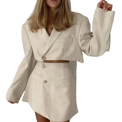 China England Style Anti-Static Navel Blazer Woman Blazer And Skirt Two Cropped Short Piece Set Women Suit for sale