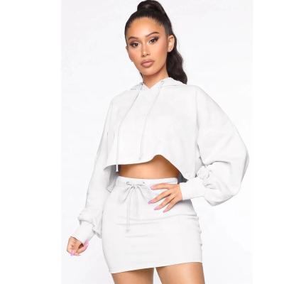 China 2022 Cotton Waterproof Comfortable Long Sleeve Crop Top Solid Color Hoodie And Skirt Set Top Tracksuit for sale