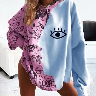 China High Quality Casual Anti-pilling Eyes Pattern Loose Round Neck Sweatshirt Women Printed Hoodies for sale