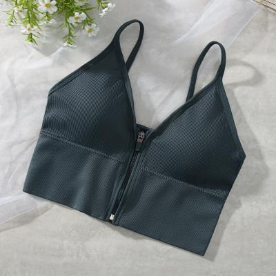 China Hot Selling Seamless Front Zipper Sport Yoga Fitness Beautiful Shoulder Strap Tank Top Wide Top Comfortable And Breathable For Women for sale