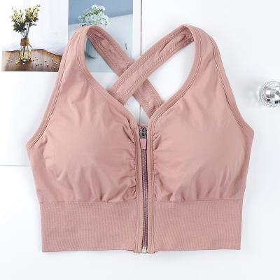 China Wholesale New Style Breathable Solid Color Sports Bra for Women and Lady Comfortable Breathable Zipper Sports Bra for sale