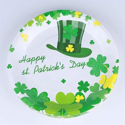 China Disposable Custom Pastel Party Tableware St Patrick Print Paper Plates And Napkins For Irish Party Decoration for sale