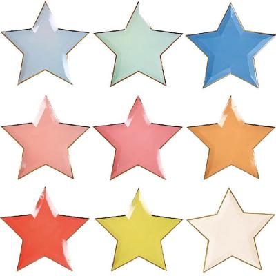 China Wholesale 8pcs/bag Waterproof 11 Inch 9 Color Party Decorative Paper Dishes Pure Solid Mixed Star Shaped Tableware Supplies for sale