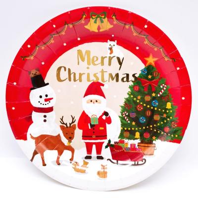 China Art Decor LOW MOQ Branded Paper Plates Round Christmas Party Dishes With Laminated Foil for sale