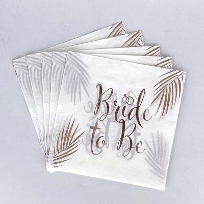 China Printed Wait To Be Bachelor Engagement Wedding Party Rose Gold Foil Paper Tissue Napkins With Custom Request for sale