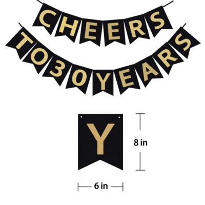 China Thick Black Cardboard Cheers To 30 40 50 Years Gold Glitter Banner For Adult Birthday Party Decorations for sale