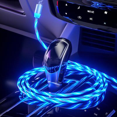 China 2.4A Fast Charging 1 PC Drop Shipping Magnet 3 In 1 USB Cable Glowing Glowing Flowing Glow Mobile Phone Cable For iPhone USB C Android for sale