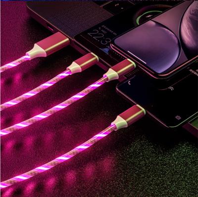 China 2.4A Fast Charging Drop Shipping 30 Pecent Off LED Flame 3 In 1 Flowing Glowing Micro Usb USB Type C 8 Pin 3in1 Charging Cable for sale