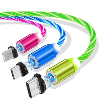 China Fast Charging 2.4A Drop Shipping Bulk Order 30% Off 3 In 1 USB Cable LED Flame USB Charger Glowing Magnetic Charging Cable for sale