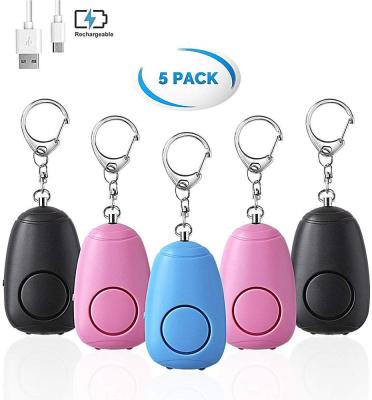 China Individual Drop Shipping USB 130dB Safesound Rechargeable Personal Security Alarm Key Chain with LED Lights 140db Personal Alarms for sale