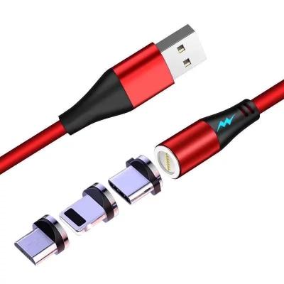 China Wholesale Mobile Phone Tablet MP3 GPS 3 In 1 Usb Cable 3A Magnetic Fast Charging Magnetic Charging Cable 360 ​​Degree Rotate Data for sale