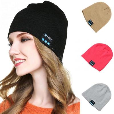 China Support Coonection Outdoor Sports Blu Beanie Hat Wireless Washable Knit Hat Winter Multipoint Hats With Built In Mic for sale