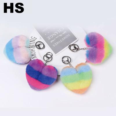 China 2021 Eco-friendly Wholesale Accessories Heart Style 8cm Faux Fur Pom Pom Single Fluffy Cute Fur Ball Key Chain Key Chain for sale