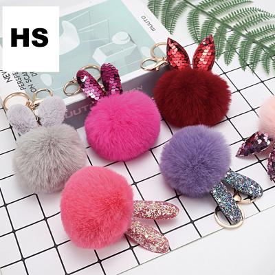 China 2021 Hot Sale Wholesale Cheap Custom Style 8cm Key Chain Eco-friendly Faux Fur Pom Pom Single Fluffy Fur Ball Key Chain for sale