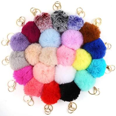 China 2021 hot sale cheap style 8cm personalized key chain eco-friendly faux fur pom pom single fluffy cute fur ball for sale