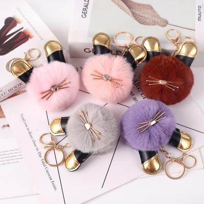 China Environmentally Friendly Faux Rabbit Fur Pompoms Pompoms Key Chain Keychains Fluffy Pompoms for sale