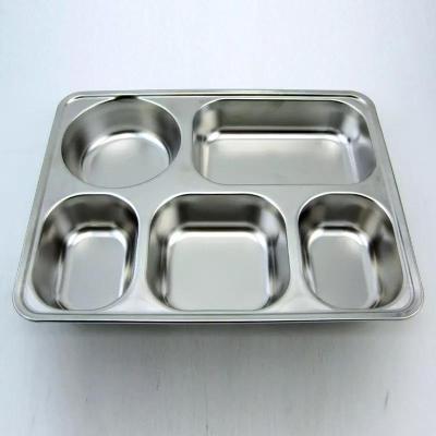 China Viable Stainless Steel Plates Food Tray Dinner Plate Lunch Tray School Fast Food Stainless Dinner Tray Plates With Steel Lid for sale