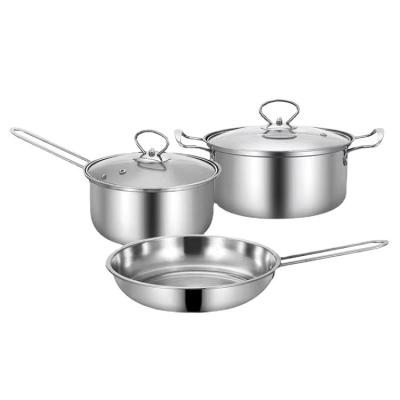 China Stocked Stocked Three Piece Cookware Set Pot Casserole Stainless Steel Cookware Gift Set Wholesale for sale