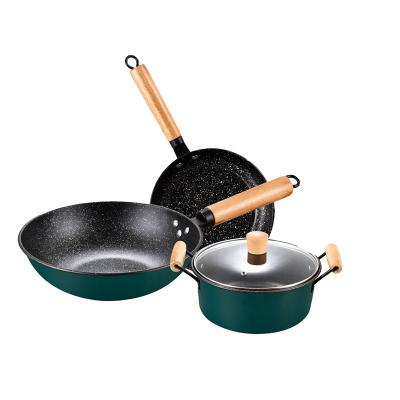 China Maifan Viable Stone Household Non-Stick Pots and Pans Pan Set of 3 Pieces for sale