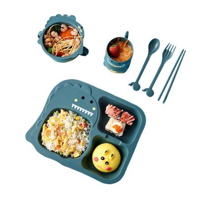 China Viable Bamboo Fiber Baby Dinosaur Cutlery Set Children's Dinner Dish Division Cartoon Creative Anti-falling Cutlery Set Infant for sale